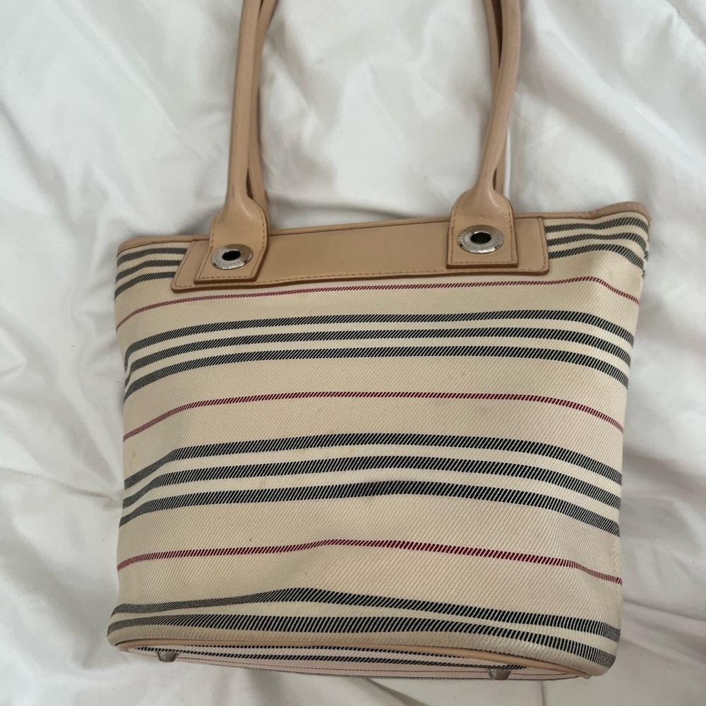 Burberry Striped Tan and Black/red Women's Tote Bag